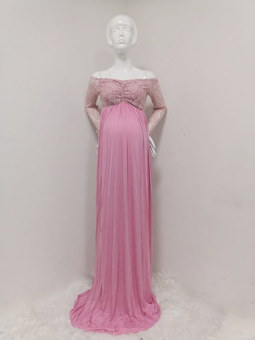 Mqtime Baby Shower Maternity Photography Props Lace Dress Maxi Dress Elegant Pregnancy Photo Shoot Women Maternity Plus Size Dress